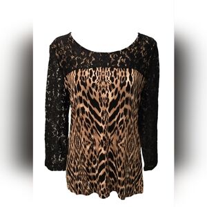 Chico's Animal Print Blouse w/ Lace Sleeves